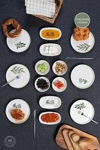 14 Parça 6 Kişilik Handmade Yeşil Çiçek Kahvaltı Takımı - Lüx Kahvaltılık Sunum Seti ürün fotoğrafı