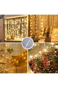 Dekoratif Aydınlatma Led Işıklı Perdesi 300 Led Bakır Tel Perde Dize Işıkları 8 Mod Uzaktan Kumanda ürün fotoğrafı