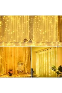 Dekoratif Aydınlatma Led Işıklı Perdesi 300 Led Bakır Tel Perde Dize Işıkları 8 Mod Uzaktan Kumanda ürün fotoğrafı