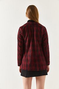 Kadın Bordo Kaşe Tek Düğmeli Ekose Ceket ARM-19K001131 ürün fotoğrafı
