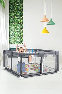 Original Playard Plus Güvenli Bebek Ve Çocuk Oyun Alanı Oyun Parkı 120x120 Oyun Matı Ve Topları,gri ürün fotoğrafı