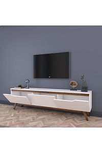 Rani D1 Tv Ünitesi Modern Ayaklı Tv Sehpası 180 Cm Beyaz - Minyatür Ceviz ürün fotoğrafı
