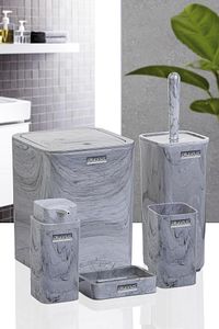 Kare Mermer Desenli 5'li Banyo Seti ürün fotoğrafı