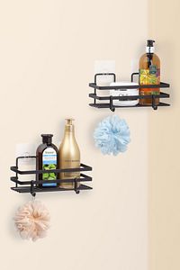Magic Fix Sihirli Yapışkan Kancalı Siyah Lamalı 2 Adet Dikdörtgen Banyo Rafı ürün fotoğrafı