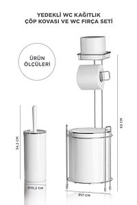 Krom Yedekli Wc Kağıtlık - Yuvarlak Beyaz Çöp Kovası Ve Wc Fırça Seti ürün fotoğrafı