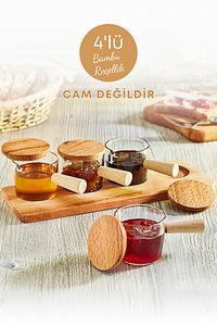 4'lü Ahşap Standlı Bambu Saplı Mika Sosluk Reçellik Çerezlik Ikramlık Sunumluk-cam Değildir ürün fotoğrafı