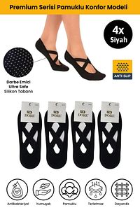 Orijinal Kadın 4 Çift Kaymaz Tabanlı Pilates Yoga Dans Bale Plates Kaydırmaz Çorap - Standart Beden ürün fotoğrafı