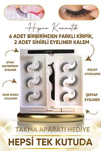 Takma Kirpik Seti 6farklı Model Kalem 2 Adet Kalem(SİYAH-ŞEFFAF)yapıştırıcılı (APARAT HEDİYE) ürün fotoğrafı