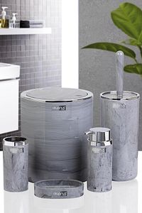 Kromlu Yuvarlak Mermer Desenli 5'li Banyo Seti ürün fotoğrafı