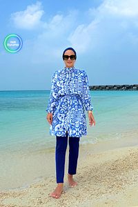 Sea Tam Kapalı 2'li Tesettür Mayo - Mavi ürün fotoğrafı
