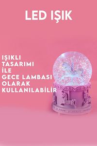 Unicorn Işıklı Orta Boy Kar Küresi Ve Müzikli Atlı Karınca ürün fotoğrafı