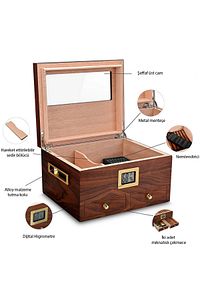 Sedir Ağacı Camlı Çekmeceli Humidor Puro Kutusu Rc56 ürün fotoğrafı