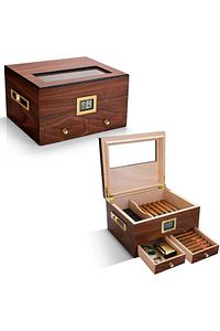 Sedir Ağacı Camlı Çekmeceli Humidor Puro Kutusu Rc56 ürün fotoğrafı