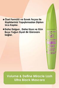 Volume&Define Miracle Lash Ultra Black Mascara Hacim Veren Ultra Siyah Maskara 9,3 ml ürün fotoğrafı