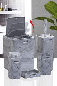 Kare Mermer Desenli 5'li Banyo Seti ürün fotoğrafı