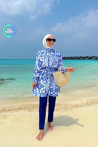Sea Tam Kapalı 2'li Tesettür Mayo - Mavi ürün fotoğrafı