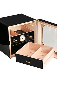 Çekmeceli 3 Katlı Siyah Sedir Humidor Puro Kutusu Rb80 ürün fotoğrafı