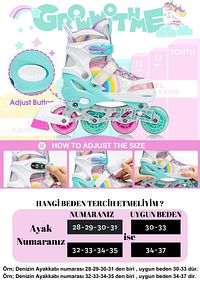 Unicorn Işıklı Paten 2+2 Gökkuşağı Kız Çocuk Pateni Silikon Teker,Taşıma Çantalı 3 in 1 Teker ürün fotoğrafı