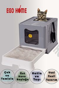 Xxl Büyük Boy Kırılmaz Kapalı Çekmeceli Kedi Tuvaleti Katlanabilir Kedi Tuvaleti ürün fotoğrafı