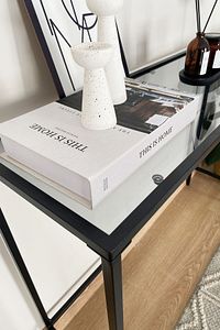 - Canvas Metal Dresuar Dekoratif Kahve Köşesi Konsol Siyah - Şeffaf Camlı ürün fotoğrafı