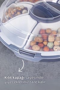7 Bölmeli Kapaklı Kahvaltılık Sunumluk Saklama Kabı Seti | Kahvaltı Takımı- Gri Renk ürün fotoğrafı