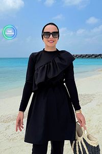 Fırfır Detay Tam Kapalı 2'li Tesettür Mayo - Siyah ürün fotoğrafı
