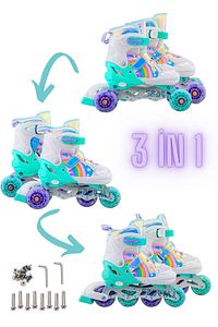 Unicorn Işıklı Paten 2+2 Gökkuşağı Kız Çocuk Pateni Silikon Teker,Taşıma Çantalı 3 in 1 Teker ürün fotoğrafı