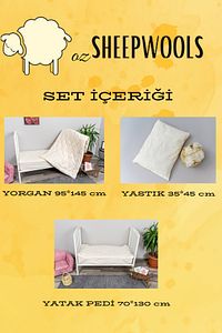 BEBEK YORGAN&PED&YASTIK 3'LÜ SET-%100MERİNOS YÜN İÇ DOLGU - %100 PAMUK DIŞ KUMAŞ -YIKANABİLİR-SAĞLIK ürün fotoğrafı