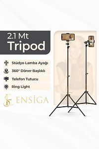 Tripod 2.1 Mt 360 Döner Başlıklı Telefon Tutucu Ring Light Metal Işık Stüdyo Lamba Ayağı ürün fotoğrafı