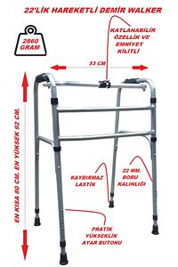 Demir Walker Hareketli Hasta Yürüteci 22'lik (2860 GRAM) Wolker Yürüteç ürün fotoğrafı