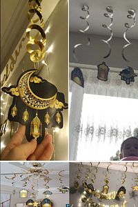 Led Işık Hoşgeldin Ramazan Gold Banner Yazı Iyi Bayramlar 6'lı Tavan Süs Ramazan Oda Süsleme Seti ürün fotoğrafı