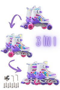 Unicorn Işıklı Paten 2+2 Gökkuşağı Kız Çocuk Pateni Silikon Teker,Taşıma Çantalı 3 in 1 Teker ürün fotoğrafı