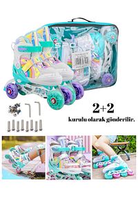 Unicorn Işıklı Paten 2+2 Gökkuşağı Kız Çocuk Pateni Silikon Teker,Taşıma Çantalı 3 in 1 Teker ürün fotoğrafı