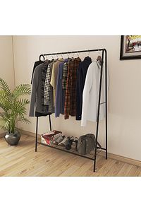 Oval Telli Siyah Butik Elbise Askısı Ayaklı Askılık Konfeksiyon Askılık ürün fotoğrafı