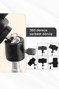 Tripod 2.1 Mt 360 Döner Başlıklı Telefon Tutucu Ring Light Metal Işık Stüdyo Lamba Ayağı ürün fotoğrafı