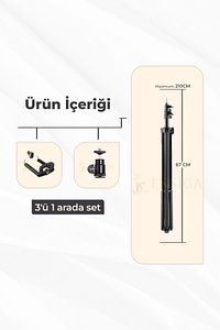 Tripod 2.1 Mt 360 Döner Başlıklı Telefon Tutucu Ring Light Metal Işık Stüdyo Lamba Ayağı ürün fotoğrafı