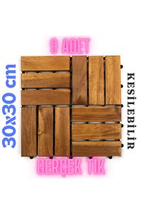 Teak Ağacı Yer Karosu 9 Adet 1 Koli Bahçe Banyo Deck Ahşap Karo Masif Yer Döşemesi Balkon Deck ürün fotoğrafı
