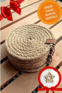 Hasır Bej Bardak Altlığı (4'LÜ) ,12 Cm, Fincan,bardak,kupa,mum Altlığı,el Yapımı Naturel - Hediyeli ürün fotoğrafı