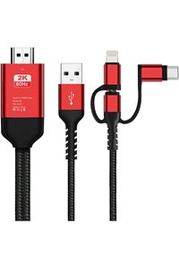 Htun 3 Arada 1 Mhl USB Tip C Ila HDMI Kablosu 1080P Hd Tv Adaptörü Android & Amp;ios (Kırmızı) ürün fotoğrafı