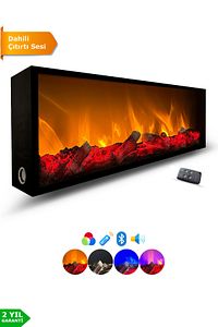Dekoratif Elektrikli Yapay Şömine - 120x25x15 Cm - Farklı Renk Modları, Kumandalı, Bluetooth ürün fotoğrafı