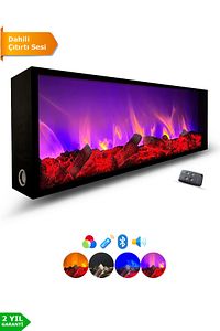 Dekoratif Elektrikli Yapay Şömine - 120x25x15 Cm - Farklı Renk Modları, Kumandalı, Bluetooth ürün fotoğrafı