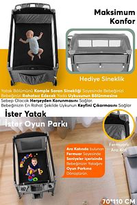 Madre Anne Yanı Park Yatak Oyun Parkı 70x110 Cm Gri-siyah ürün fotoğrafı
