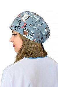 Unisex Nurse Life Desenli Cerrahi Bone Doktor Hemşire Saç Bone ürün fotoğrafı