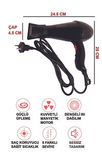 2500w Profesyonel Kuaför Tipi Fön Makinesi | Ac Motor | 2 Isı/hız Ayarı | 2 Yıl Garantili ürün fotoğrafı