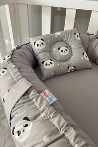Nest Gri Panda Babynest Lüx Tasarım Ortopedik Nest Bebek Yatağı Anne Yanı Bebek Yatağı ürün fotoğrafı