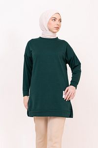 Yazlık Kadın Tesettür Bisiklet Yaka Terletmeyen Penye Kumaş Tunik Zümrüt ürün fotoğrafı