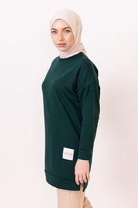 Yazlık Kadın Tesettür Bisiklet Yaka Terletmeyen Penye Kumaş Tunik Zümrüt ürün fotoğrafı