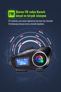 2 Intercom Bağlantılı Radyolu Lcd Ekranlı Işıklı Su Geçirmez Motorcu Kask Kulaklık Müzik Çalar ürün fotoğrafı