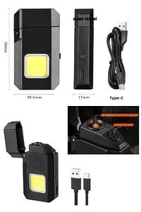 Sİyah Gazsız Rezistanslı Elektrikli Usb Şarjlı Çakmak Mini Cob El Fenerli 2 ın 1 Mini Projektörlü ürün fotoğrafı