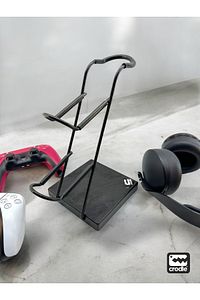 Siyah Ahşap Ve Siyah Metal Gaming Ps4 Ps5 Xbox Joystick Controller Tutucu Ve Kulaklık Dikey Standı ürün fotoğrafı